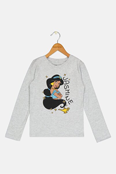 Sinsay X Disney Kids Girl Crew Neck Long Sleeve Graphic Print T-Shirt, Grey