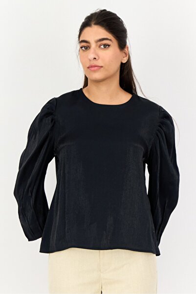 Levi's Women Round Neck Metallic Long Sleeve Blouse, Black