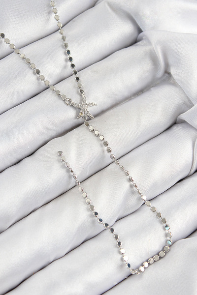 Mustran قلادة على شكل نجم البحر من حجر الزركون النحاسي وسلسلة مكسورة باللون ا...