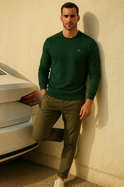 SILVANO Erkek Mevsimlik Salaş Uzun Kol Yeşil Sweatshirt