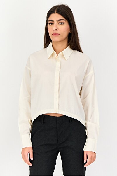 Levi's Levis x Deepika Padukone Women Spread Collar Long Sleeve Solid Blouse, Cream
