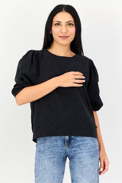 Levi's Women Round Neck Short Sleeve Textured Shirt, Black