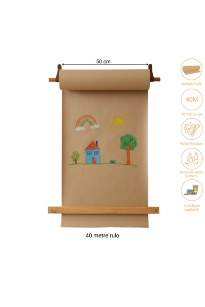 Pooki playroom Montessori Duvara Monte Boya Ve Çizim Rulo Aktivite Kraft Kağıt 50 cm