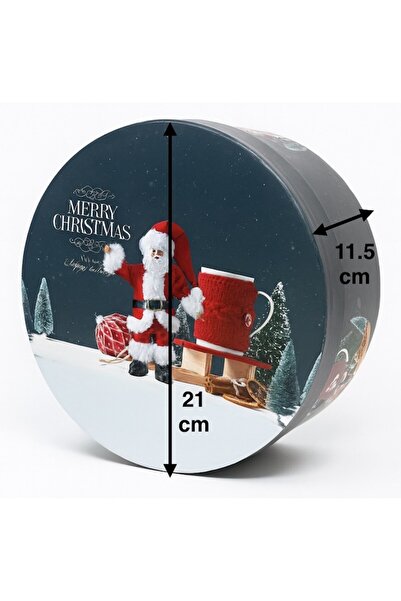 OEM Christmas Gift Box, Round, Red Interior, Santa Claus Design, 21 x 11.5 cm, Blue/Red
