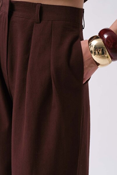 Maxi modena Double Pleated Palazzo Brown Trousers - 38