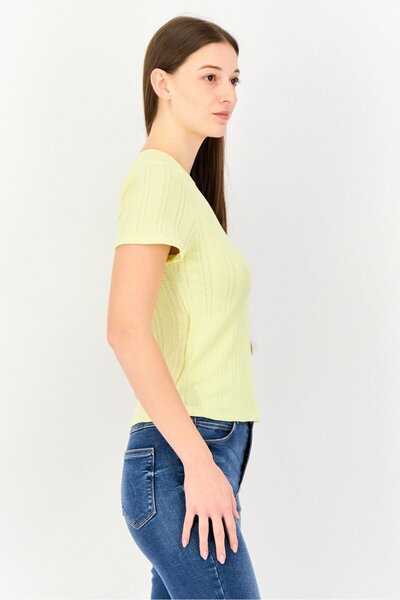 Levi's Women Surplice Neck Line Textured Short Sleeve Blouse, Yellow