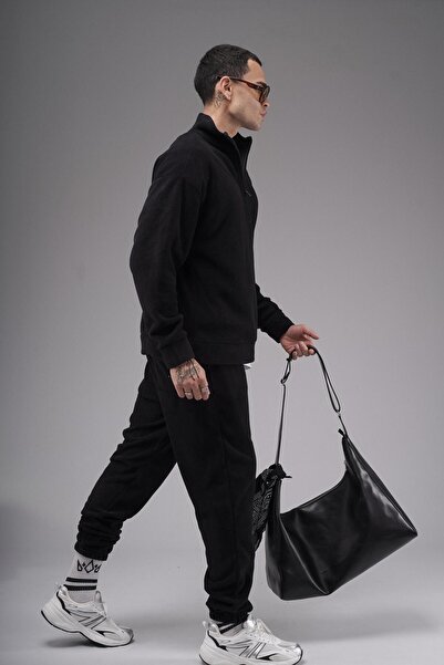 king brich Oversize Fit Collar Zippered Fleece Bottom and Top Set