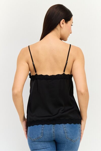 Forever 21 Women Sweetheart Neck Sleeveless Plain Tank Tops, Black
