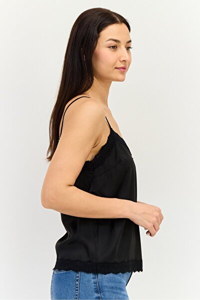 Forever 21 Women Sweetheart Neck Sleeveless Plain Tank Tops, Black