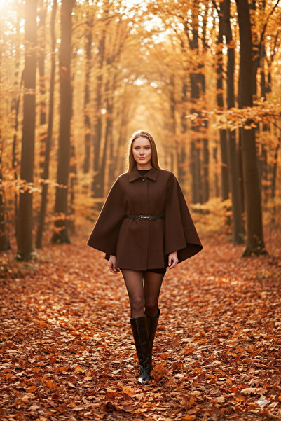 beeke Women's Belted Cashmere Poncho New Season Brown Beeke-1880