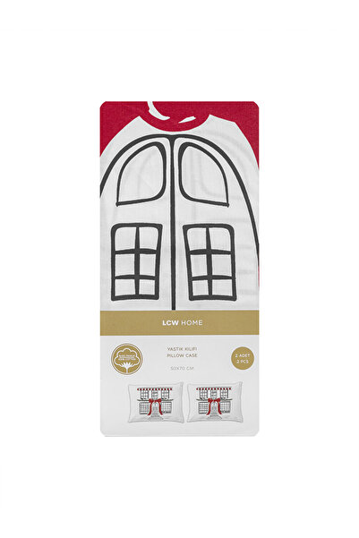 LC Waikiki Red Bow Patterned Christmas Themed 100% Cotton Pillowcase Set of 2 50X70 cm