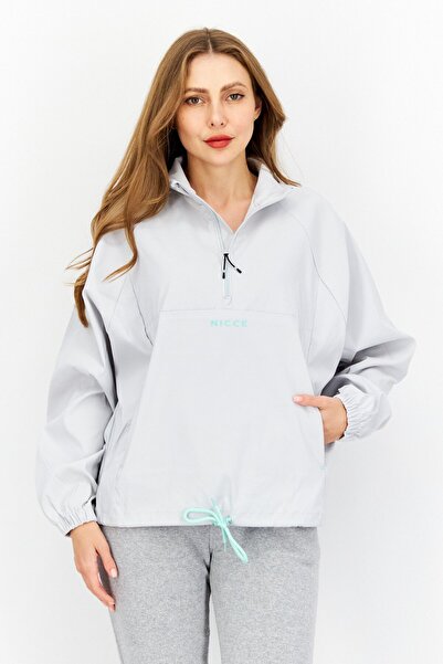 Nicce Women Brand Logo Windbreaker Jacket, Grey