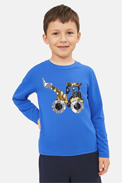 Sinsay تي شيرت ترتر بأكمام طويلة وياقة دائرية للأولاد الصغار، أزرق