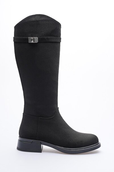 Mubiano Γυναικείες μπότες από καστόρι με φερμουάρ και πλατινένια αγκράφα Μαύρο Lorent