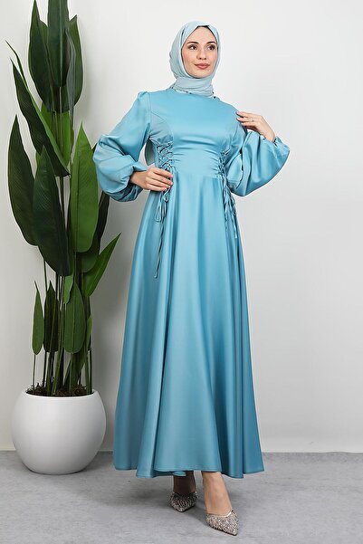 GİYZAMİLA Rochie evazată cu dantelă laterală, verde mentă deschis