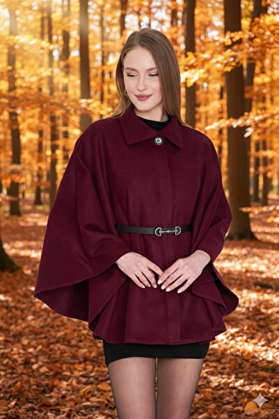 kleshus Women's Belted Cashmere Poncho Burgundy