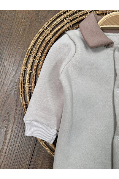 Bolly Baby 3 Thread Inner Lined Polo Collar Winter Baby Boy Jumpsuit with Snap Fasteners at the Bottom