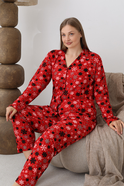 SEBOTEKS Buttoned Suede Fabric Plus Size Women's Pajama Set 2170