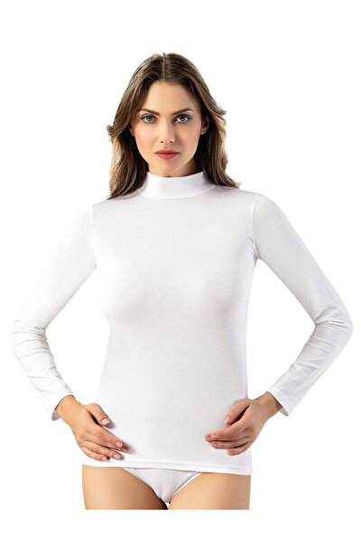 Mona Group Women's Turtleneck Long Sleeve Design Cotton Design Undershirt Whi...