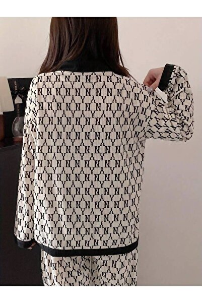 AURASTİL Women's Long Sleeve Button down Blackny Pajama Set