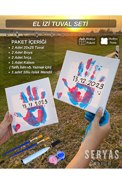 SERYAS DESIGN El İzi Tuval Seti 2 Adet Tuval Sevgiliye Hediye Sevgililer Günü...