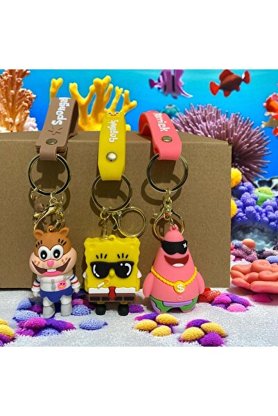 ÇERÇİ MELEK سلسلة مفاتيح/زينة حقيبة بشخصيات سبونج بوب وبرايتون وساندي