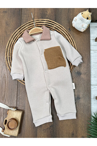 Bolly Baby 3 Thread Inner Lined Polo Collar Winter Baby Boy Jumpsuit with Snap Fasteners at the Bottom
