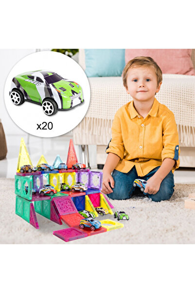 MalPlay 3D construction set for children, Malplay, with magnetic blocks and 20 cars, 68 pieces