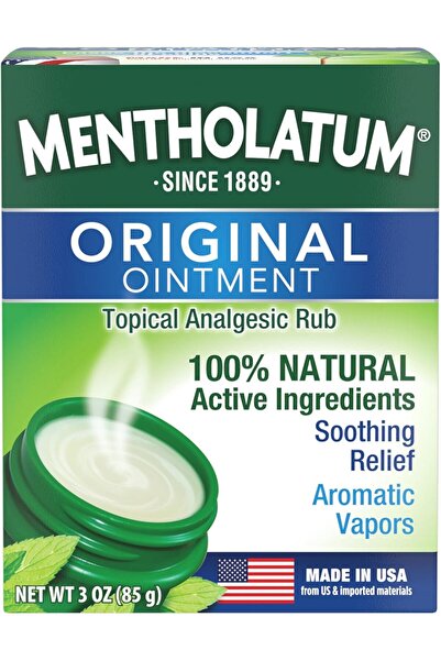 Mentholatum مرهم أصلي، 3 أونصة (85 جرامًا) 100% مكونات طبيعية فعالة لتخفيف الألم