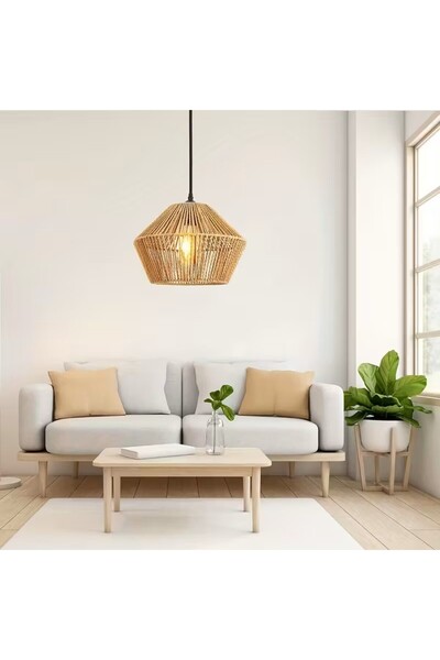 mammoly Bohem Avize, Modern Bohem Bambu Tarz, Rustik Avize, E27 Duylu, Cafe Aydınlatma