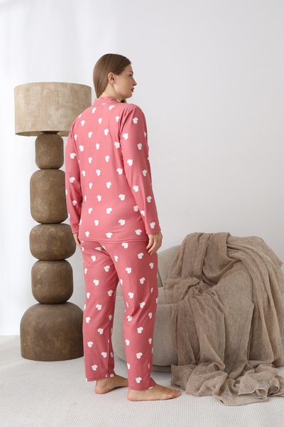 SEBOTEKS Buttoned Suede Fabric Plus Size Women's Pajama Set 2170