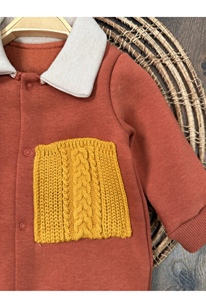 Bolly Baby 3 Thread Inner Lined Polo Collar Winter Baby Boy Jumpsuit with Snap Fasteners at the Bottom