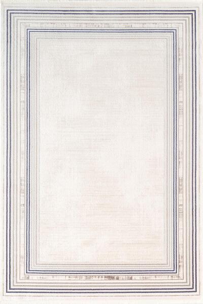 Karmen Halı İndigo ID005M Krem Mavi Klasik Çerçeveli Desen Akrilik İplik Tozu...