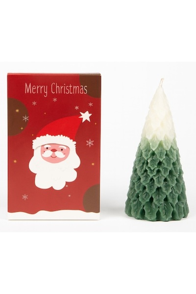 OEM Lumânare parfumată de Crăciun, formă de brad de Crăciun, lucrată manual, cutie cadou inclusă, 10 x 4,5 cm, verde/alb