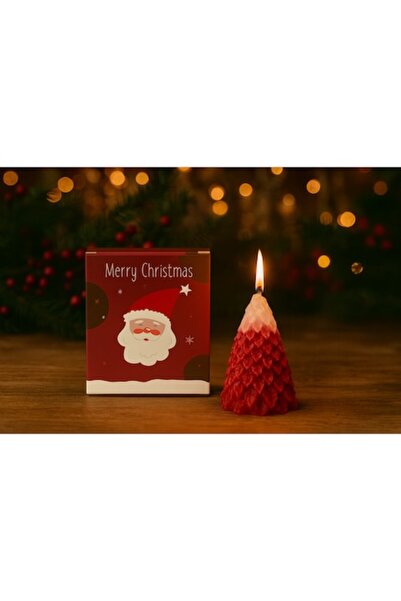 OEM Christmas Scented Candle, Tree Shape, Handmade, Gift Box Included, 10 x 4.5 cm, Red/White