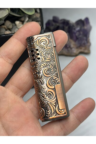 NikaŞ El İşçiliği Görünüm! Kabartmalı İşlemeli Vintage Stili Güçlü Torch Bakır Çakmak