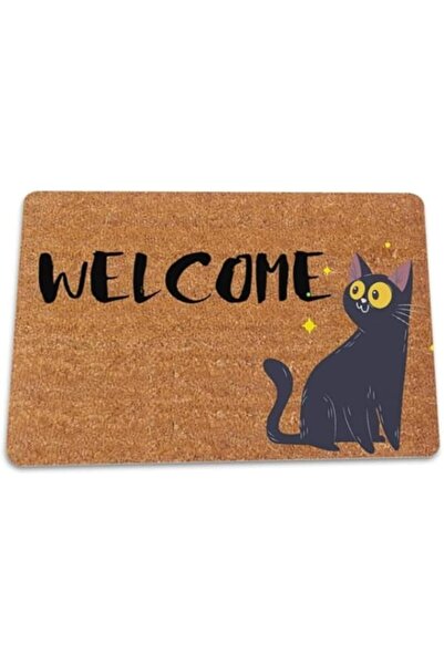 Generic Welcome Doormat with Cat Design, Non-Slip Rubber Entry Mat, 16" x 24" (Cat Welcome Mat)