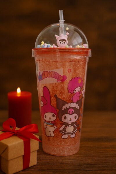 Lexi Bella Cute Colorful Beaded Kuromi Design Drinking Cup with Straw for Children Water Bottle Pink 2647