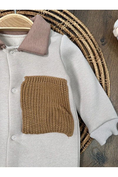 Bolly Baby 3 Thread Inner Lined Polo Collar Winter Baby Boy Jumpsuit with Snap Fasteners at the Bottom