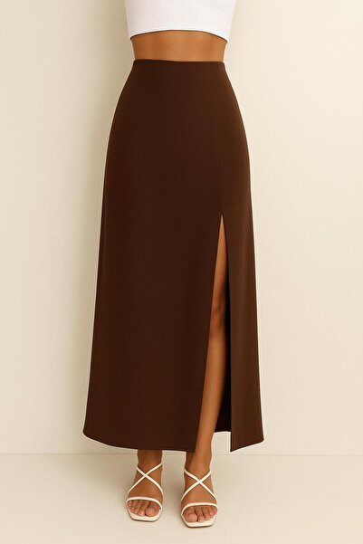 AL&SU BUTİK kadın uzun derin önden yırtmaçlı kumaş etek