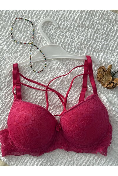 Myquality حمالة صدر مبطنة بتفاصيل دانتيل متقاطعة مزدوجة