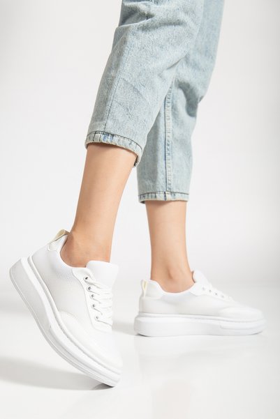 Erceka Mirrored Lace-Up Women's Sports Shoes Sneaker Suitable for Daily Use Black-White and Mesh