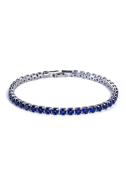 OEM Brățară tenis, 4 mm, pietre de zirconiu albastru, unisex, placată cu argint