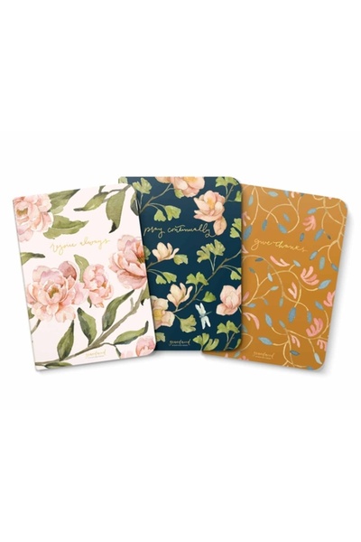 Harvest House Publ Gracelaced Lined Notebooks, Set of 3, Rejoice, Pray, Give