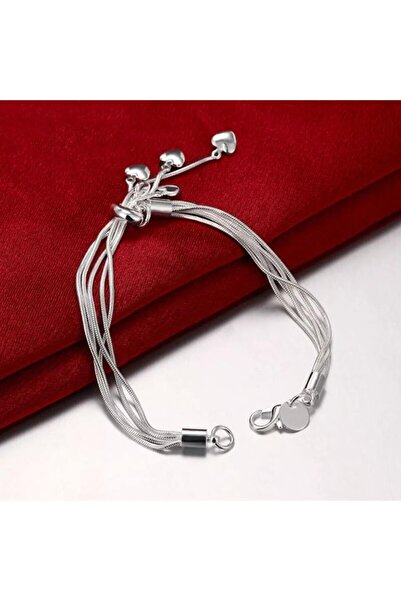 Tessero Brățară de damă cu ciucuri în formă de inimă, placată cu argint, închidere tip mousqueton, Tessero, argint