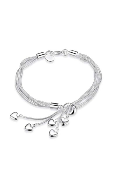 Tessero Brățară de damă cu ciucuri în formă de inimă, placată cu argint, închidere tip mousqueton, Tessero, argint