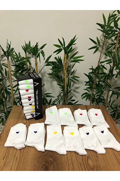 AyganStore 10 Çift Renkli Kalp Desenli Kolej Spor Çorap