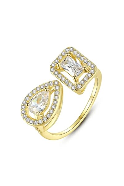 Tessero Women's ring with asymmetric zirconium crystals, adjustable size, 18K...