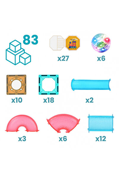 MalPlay Set of 83 magnetic 3D building pieces for children, Malplay, with luminous balls, multicolor