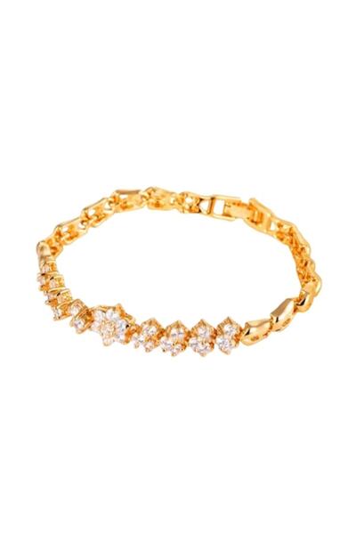 Tessero Brățară tenis cu trei rânduri de pietre de zirconiu, model floral, placată cu aur de 18K, închidere cu clip, aur